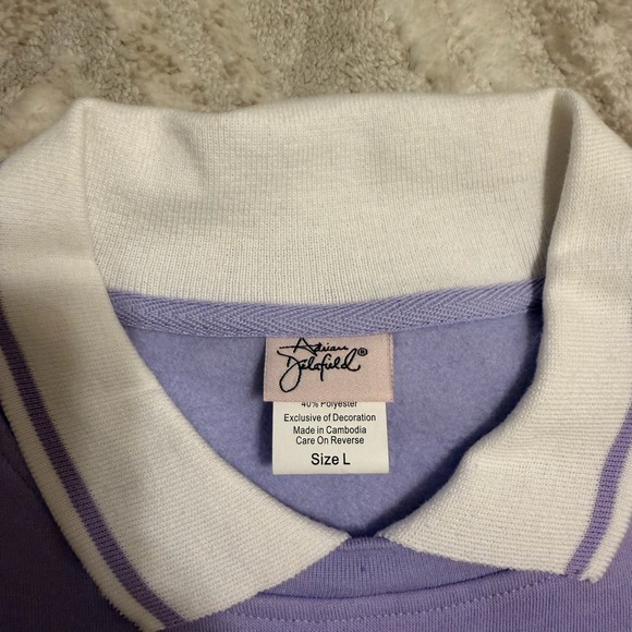 Vintage Grannycore Collared‎ Sweatshirt Pastel Purple Teacup Embroidered Size L - Picture 5 of 8